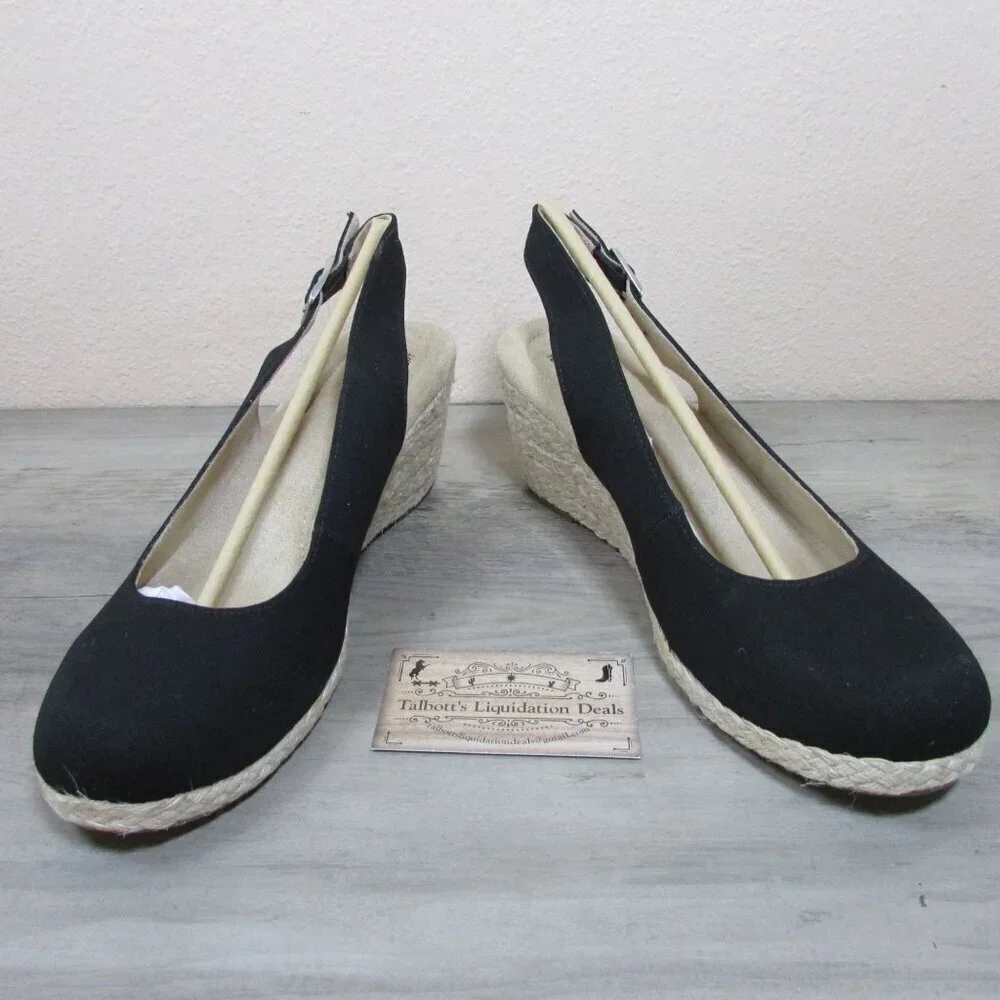 Croft & Barrow Women's 9 Tristie Sling Back Espadrille Wedges - Black